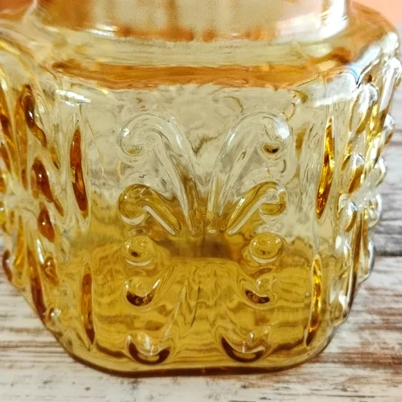 L E Smith Atterbury Scroll Imperial Glass Canister Apothecary Jar Amber Vintage - Picture 5 of 8